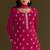 Red embroidered chinon semi-stitched palazzo style salwar suit
