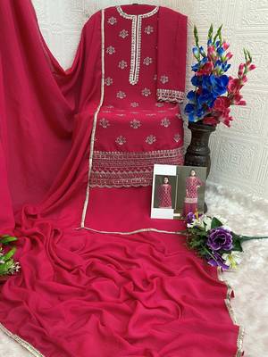 Red embroidered chinon stitched palazzo style salwar suit 3