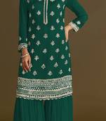 Green embroidered chinon semi-stitched palazzo style salwar suit