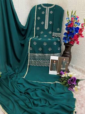 Green embroidered chinon stitched palazzo style salwar suit 3