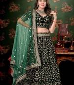 Green cord worked velvet semi stitched lehenga dress