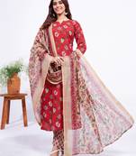  Women's Cotton Blend Floral Straight Printed Kurta Pant With Dupatta | kurta sets for woman