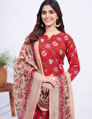  Women's Cotton Blend Floral Straight Printed Kurta Pant With Dupatta | kurta sets for woman 4
