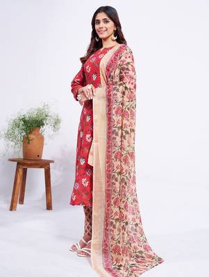  Women's Cotton Blend Floral Straight Printed Kurta Pant With Dupatta | kurta sets for woman 5