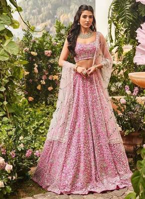 gajri pink sequins embroidered art silk semi stitched lehenga choli 1