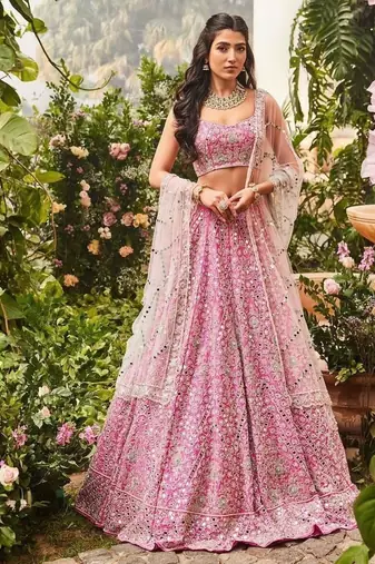 gajri pink sequins embroidered art silk semi stitched lehenga choli