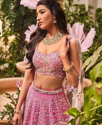 gajri pink sequins embroidered art silk semi stitched lehenga choli 2