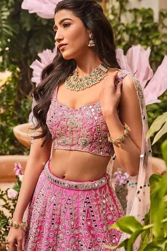 gajri pink sequins embroidered art silk semi stitched lehenga choli