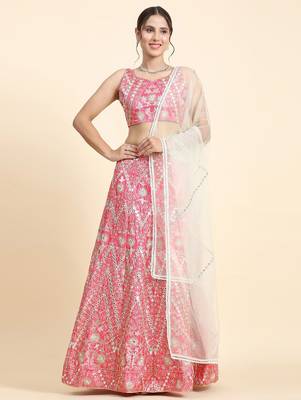 gajri pink sequins embroidered art silk semi stitched lehenga choli 3