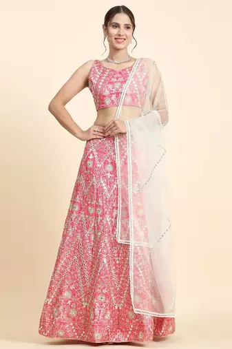 gajri pink sequins embroidered art silk semi stitched lehenga choli