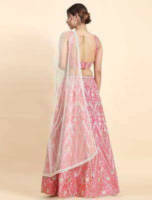 gajri pink sequins embroidered art silk semi stitched lehenga choli 4