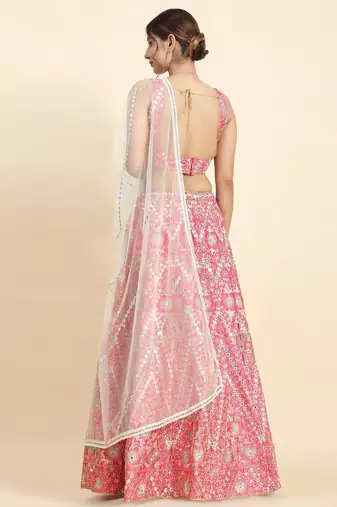 gajri pink sequins embroidered art silk semi stitched lehenga choli