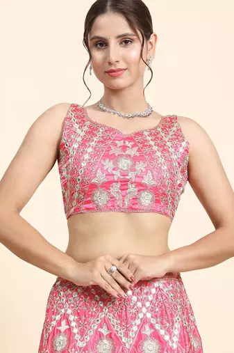 gajri pink sequins embroidered art silk semi stitched lehenga choli