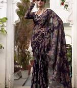 wine printed Lurex Viscose Brasso Saree