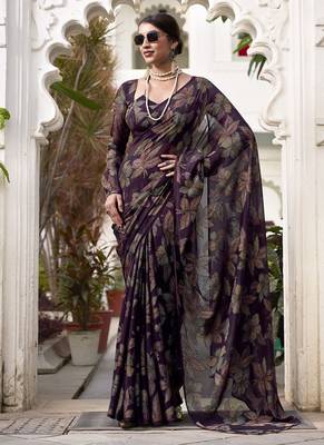 wine printed Lurex Viscose Brasso Saree 5