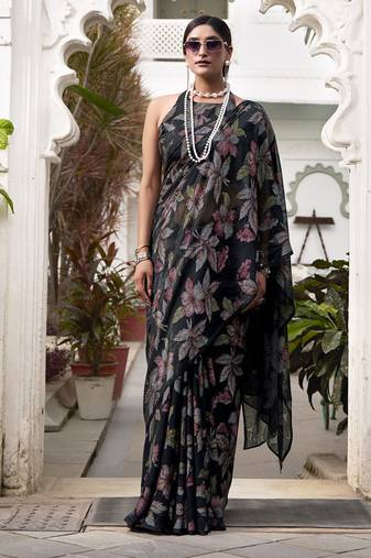 black printed Lurex Viscose Brasso Saree
