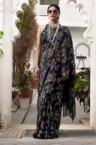black printed Lurex Viscose Brasso Saree