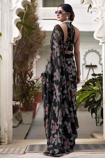 black printed Lurex Viscose Brasso Saree