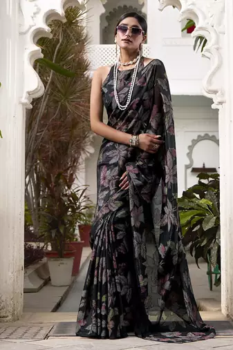 black printed Lurex Viscose Brasso Saree