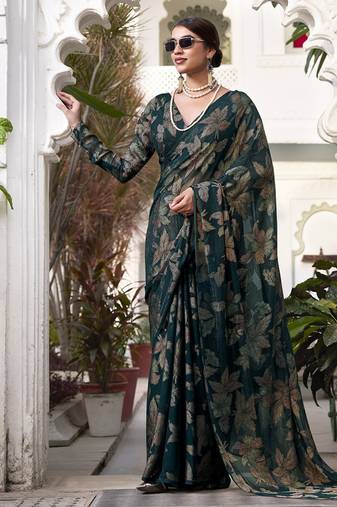green printed Lurex Viscose Brasso Saree