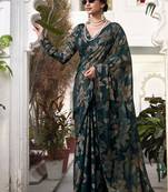 green printed Lurex Viscose Brasso Saree