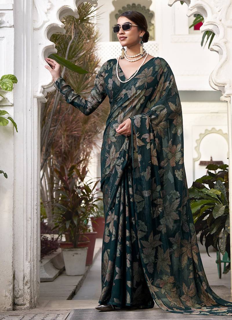 green printed Lurex Viscose Brasso Saree
