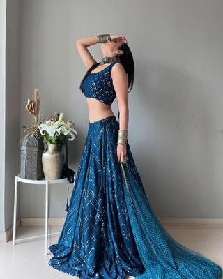 Blue faux georgette embroidered semi stitched lehenga choli with dupatta 1