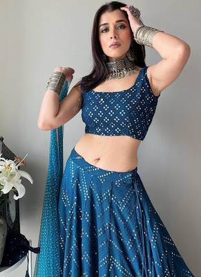Blue faux georgette embroidered semi stitched lehenga choli with dupatta 2
