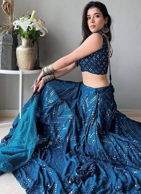 Blue faux georgette embroidered semi stitched lehenga choli with dupatta 3