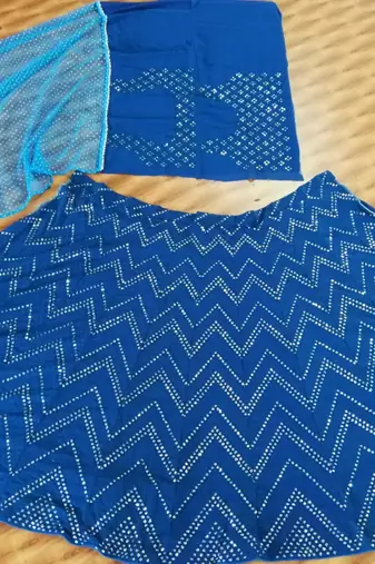 Blue faux georgette embroidered semi stitched lehenga choli with dupatta