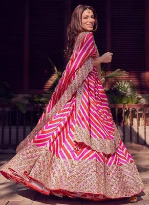 Multicolor thread embroidered georgette laheriya printed lehenga dress 2