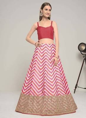 Multicolor thread embroidered georgette laheriya printed lehenga dress 4