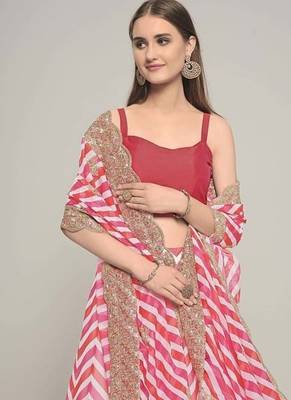 Multicolor thread embroidered georgette laheriya printed lehenga dress 5