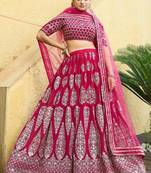 Cherry red zari and sequins embroidered faux georgette lehenga choli