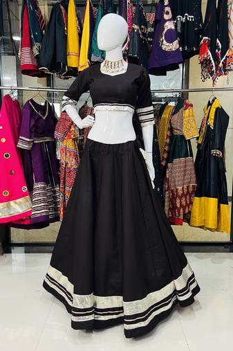 Traditional Roman Silk Black Gota Lace Lehenga Choli for Garba Nights