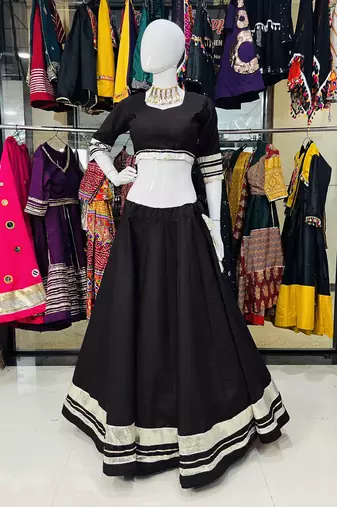 Traditional Roman Silk Black Gota Lace Lehenga Choli for Garba Nights