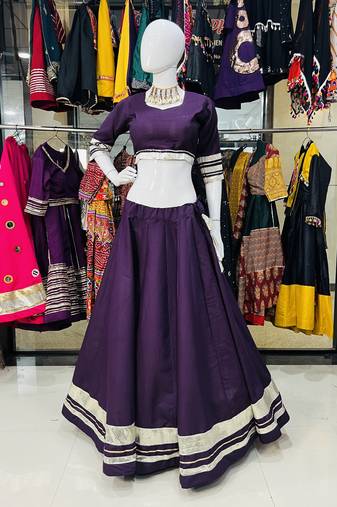 Traditional Roman Silk Wine Gota Lace Lehenga Choli for Garba Nights