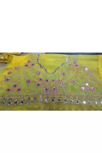 Yellow haldi mirror work lehenga set for women