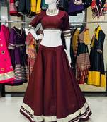 Traditional Roman Silk Maroon Gota Lace Lehenga Choli for Garba Nights