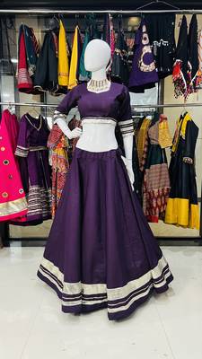 Traditional Roman silk blend Wine Gota Lace Lehenga Choli for Garba Nights 1