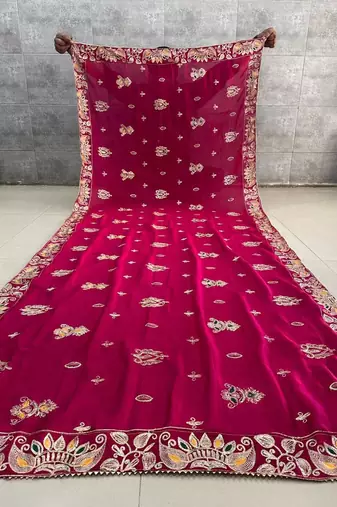 Traditional Roman silk blend Wine Gota Lace Lehenga Choli for Garba Nights