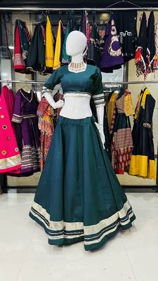 Traditional Roman silk blend Teal Gota Lace Lehenga Choli for Garba Nights 1