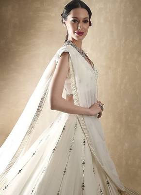 off white zari and sequins embroidered georgette lehenga choli 3