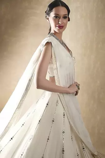off white zari and sequins embroidered georgette lehenga choli