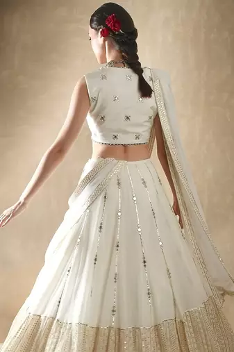 off white zari and sequins embroidered georgette lehenga choli