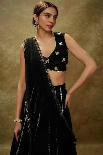 black sequins embroidered georgette lehenga choli