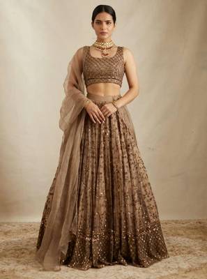 Brown sequin embroidered net lehenga choli 1