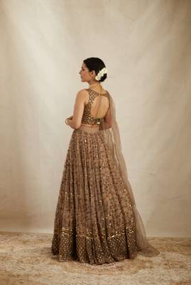 Brown sequin embroidered net lehenga choli 3