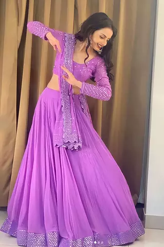 Lavender Embroidered Faux Georgette Lehenga