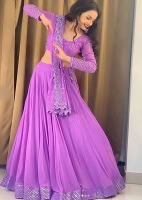 Lavender Embroidered Faux Georgette Lehenga 1